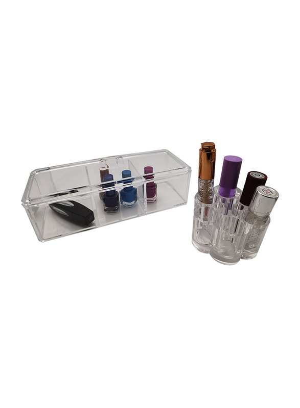 Acrylic Lipstick Holder StandCosmetic Makeup Organizer Case, 2-Pieces, Clear