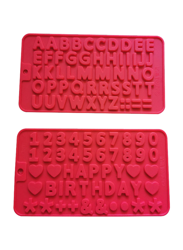 2 Pieces Silicone Alphabet & Letter Molds Happy Birthday Numbers Symbols Mold for Cake, Red