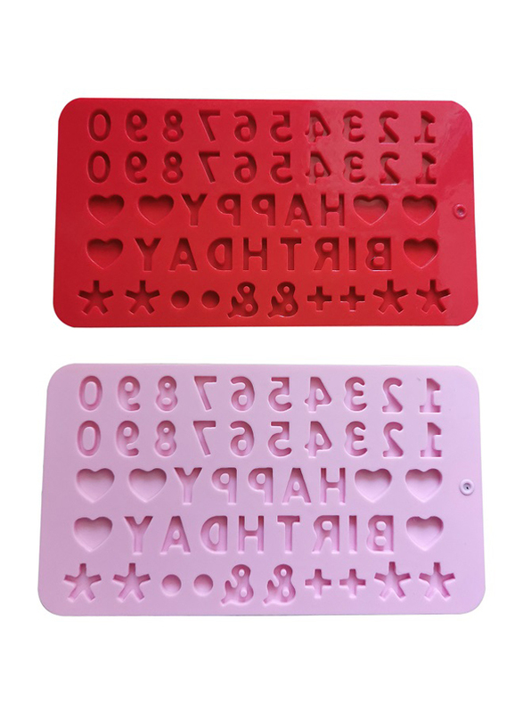 2 Pieces Happy Birthday & Numbers Symbols Mold for Cake, Pink/Red