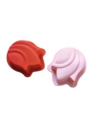 2-Piece Silicone Flower Shape Baking Mould Set, 13.7 x 10.4 x 3.5cm, Red/Pink