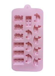 20cm 15-Cavity Silicone Chocolate Multiple Shapes Baking Mould, 20 x 10.5cm, Pink