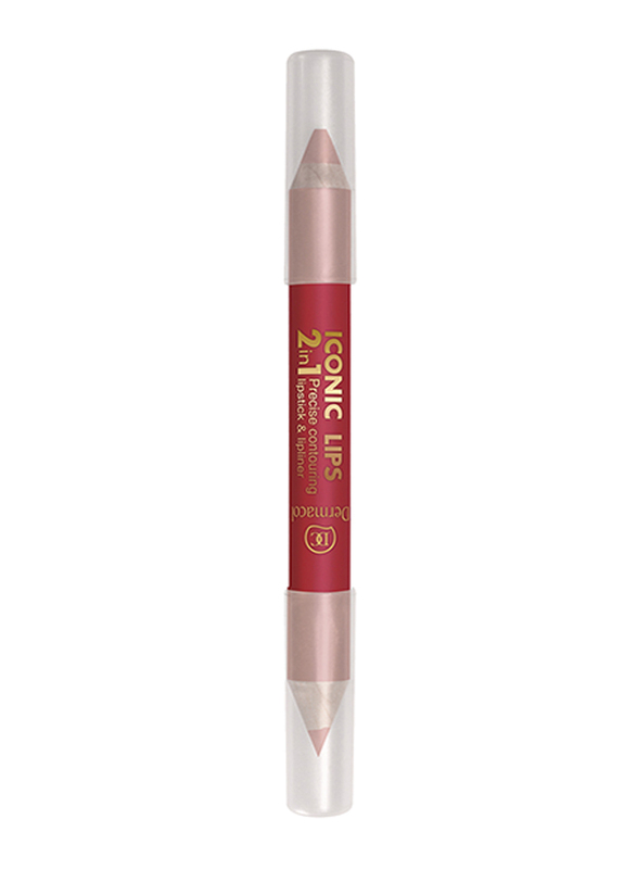 Dermacol Iconic Lips 2-in-1 Lipstick and Lip Liner, No. 5 Ruby, Red