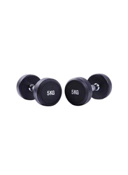 Gainmotion Fixed Rubber Dumbbells Set, 2 x 5KG, Black