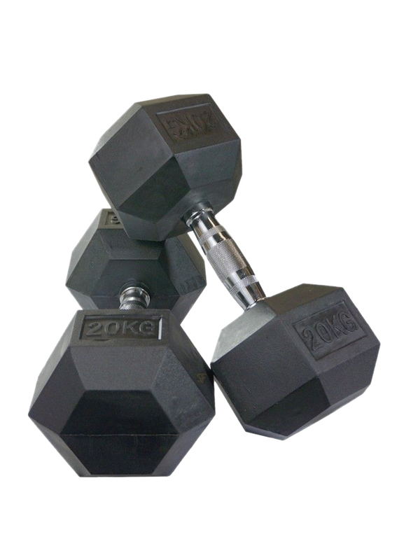 Gainmotion Hex Rubber Dumbbells Set, 2 x 20KG, Black