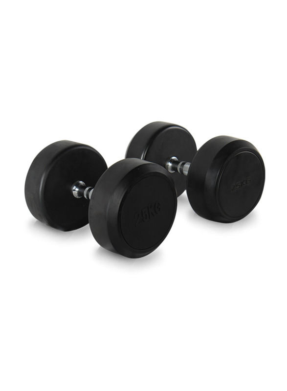 Gainmotion Fixed Rubber Dumbbells Set, 2 x 25KG, Black