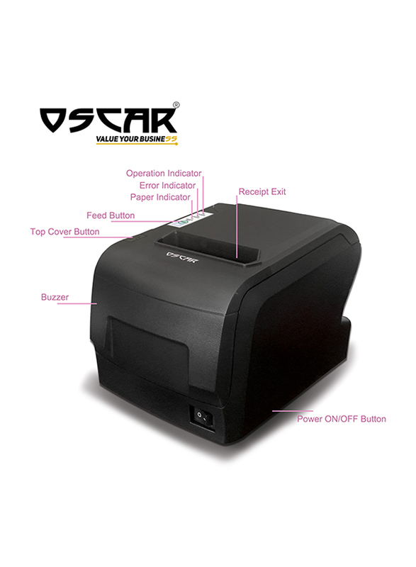 Oscar POS88F Thermal POS Receipt Printer with Auto-Cutter & Kitchen Beep, 80mm, Black