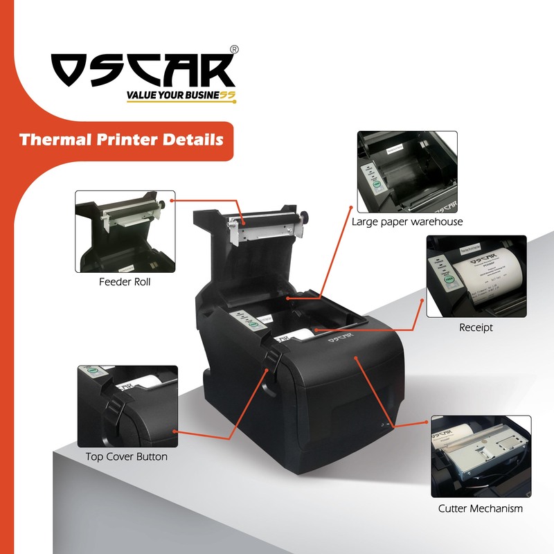 Oscar POS88F Thermal POS Receipt Printer with Auto-Cutter & Kitchen Beep, 80mm, Black