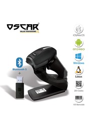 Oscar UniBar II BT 3-in-1 Wireless 2D QR 1D Barcode Scanner with Cradle, Black