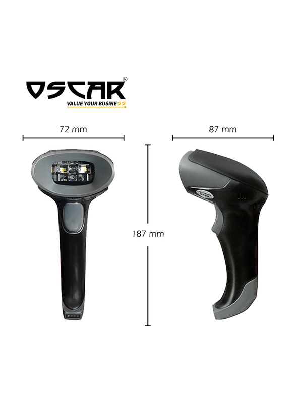 Oscar UniBar II BT 3-in-1 Wireless 2D 1D QRCode Barcode Scanner with Dongle, Black