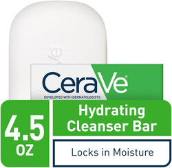 CeraVe Hydrating Cleanser Bar Soap-Free Body and Facial Cleanser with 5% Moisturizing Cream, Fragrance-Free, Single Bar, 4.5 Ounce