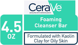 CeraVe Foaming Cleanser Bar Soap-Free Body and Face Cleanser Bar for Oily Skin, Fragrance Free, 4.5 Ounce