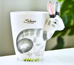 Ceramic 3D  Coffee Mug, Hand-Painted Mug Cute Animal Tea Mugs, Coffee Cup, Ideal Gift for Kids/Teenagers/Man/Woman  Corporate Gifting, Premium Mug 13.5 oz.( RABBIT )
