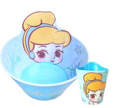 Disney Character Children Melamine Anti Shock Drop Proof Dining Bowl and Cup Set CINDERELLA