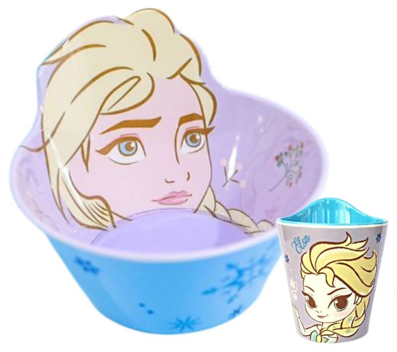 Disney Character Children Melamine Anti Shock Drop Proof Dining Bowl and Cup Set ELSA