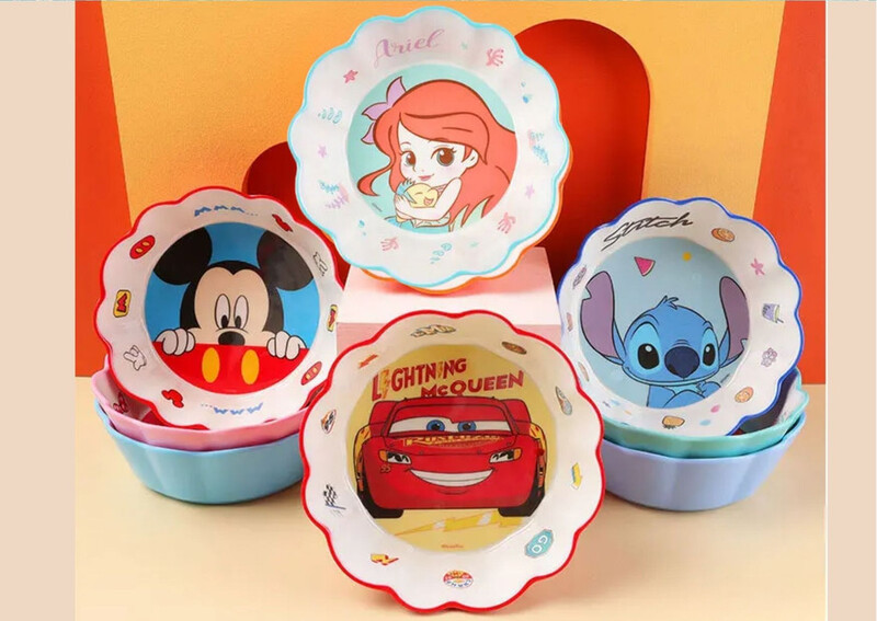 Baby Bowls Plates Melamine Feeding Food Tableware Anti-drop with Cartoon Character (Stitch)