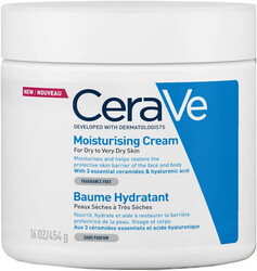 CeraVe Moisturizing Cream 48H Body and Face Moisturizer for Dry to Very Dry Skin with Hyaluronic Acid and Ceramides, Fragrance Free, 16Oz, 454 g