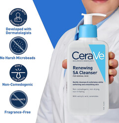 CeraVe SA Cleanser Salicylic Acid Face Wash with Hyaluronic Acid, Niacinamide & Ceramides BHA Exfoliant for Face 8 Ounce