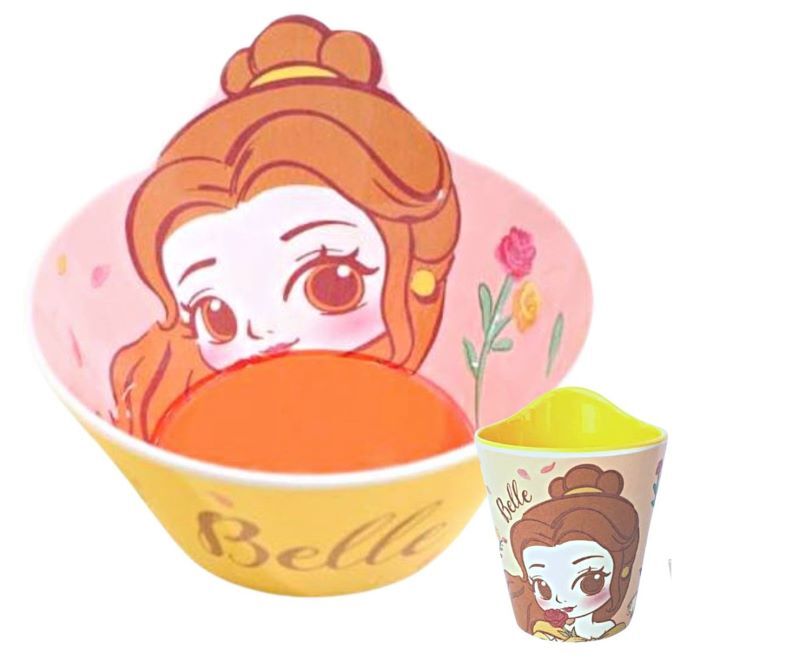 Disney Character Children Melamine Anti Shock Drop Proof Dining Bowl and Cup Set BELLE