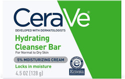 CeraVe Hydrating Cleanser Bar Soap-Free Body and Facial Cleanser with 5% Moisturizing Cream, Fragrance-Free, Single Bar, 4.5 Ounce