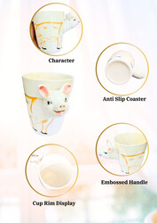 Ceramic 3D  Coffee Mug, Hand-Painted Mug Cute Animal Tea Mugs, Coffee Cup, Ideal Gift for Kids/Teenagers/Man/Woman  Corporate Gifting, Premium Mug 13.5 oz.( PIG )