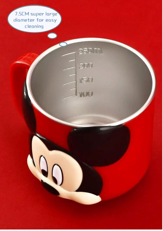 1pc 3D Cartoon Kids Drink Water Cup Stainless Steel Milk Cup 300ml ( Mickey Red )