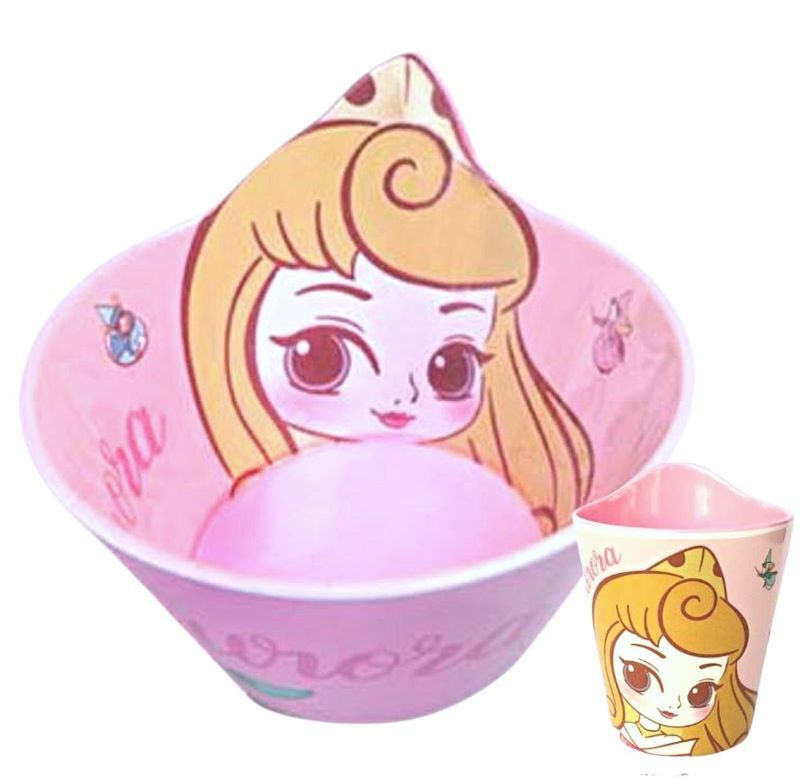 Disney Character Children Melamine Anti Shock Drop Proof Dining Bowl and Cup Set AURORA