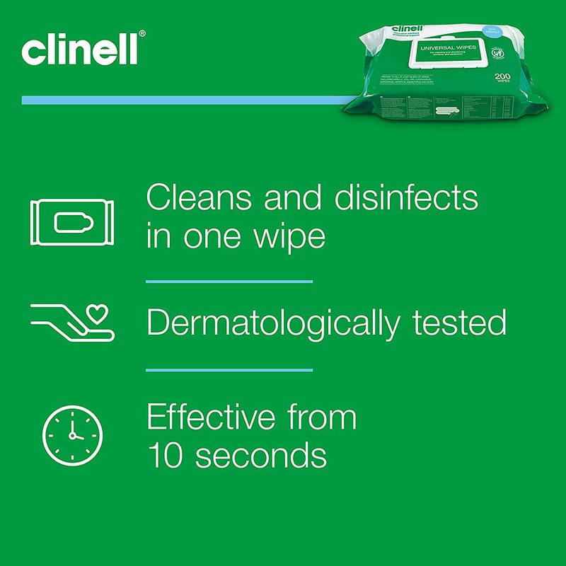 Clinell Universal Cleaning and Disinfectant Wipes, 200 Wipes