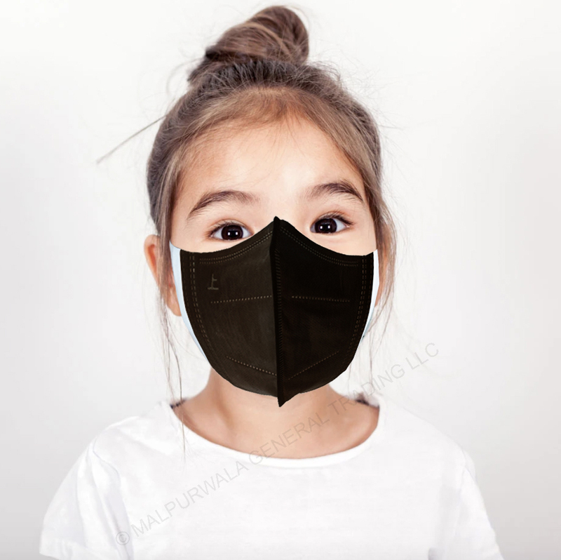 3D Protective High Quality Disposable Face Mask for Kids, Black & White, 50 Masks