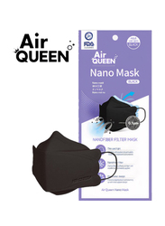 Air Queen Nanofiber Filter Face Mask, Black, 5 Masks