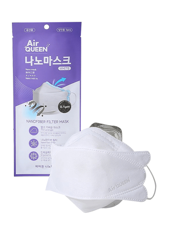 Air Queen Nanofiber Filter Face Mask, White, 50 Masks