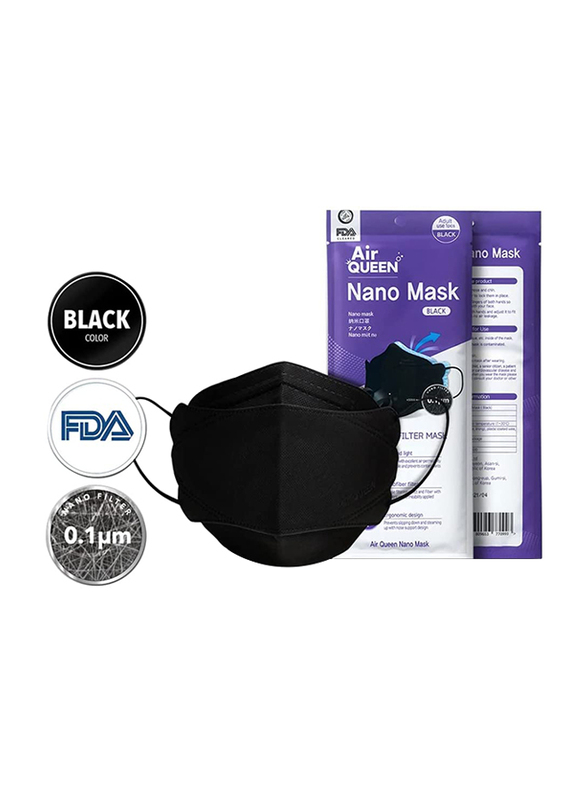 Air Queen Nanofiber Filter Face Mask, Black, 100 Masks