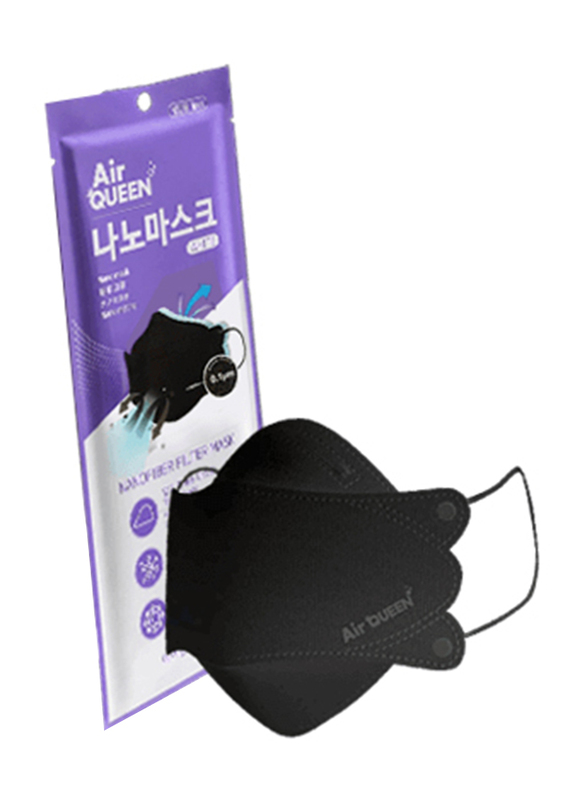 Air Queen Nanofiber Filter Face Mask, Black, 5 Masks