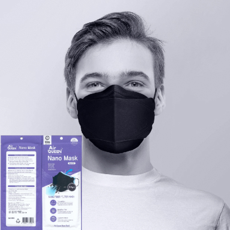 Air Queen Nanofiber Filter Face Mask, Black, 1 Mask
