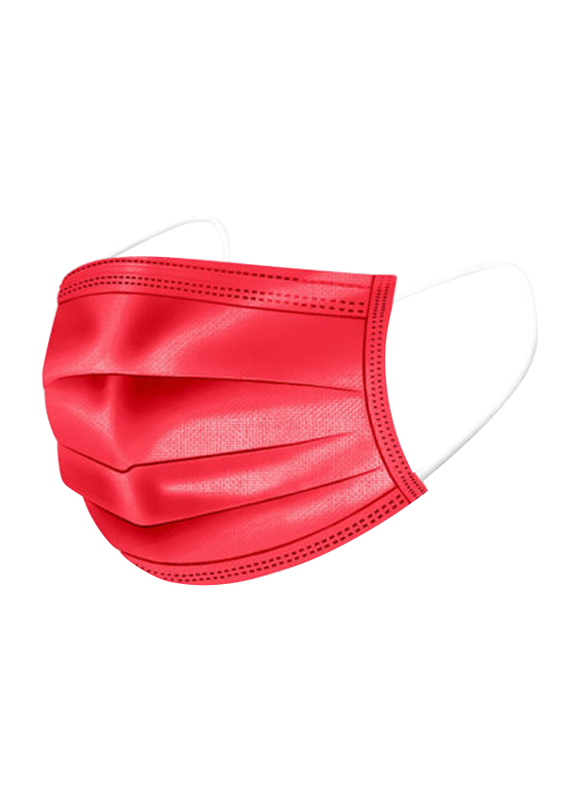 3 Layer Face Protection Disposable Face Mask for Adults, Red, 50 Masks