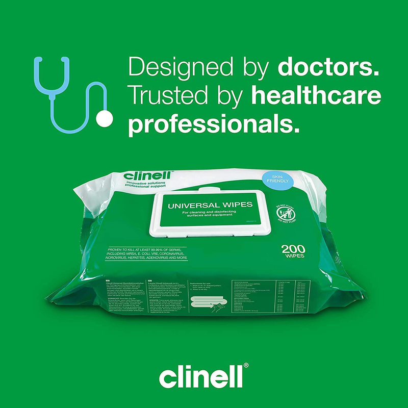 Clinell Universal Cleaning and Disinfectant Wipes, 200 Wipes