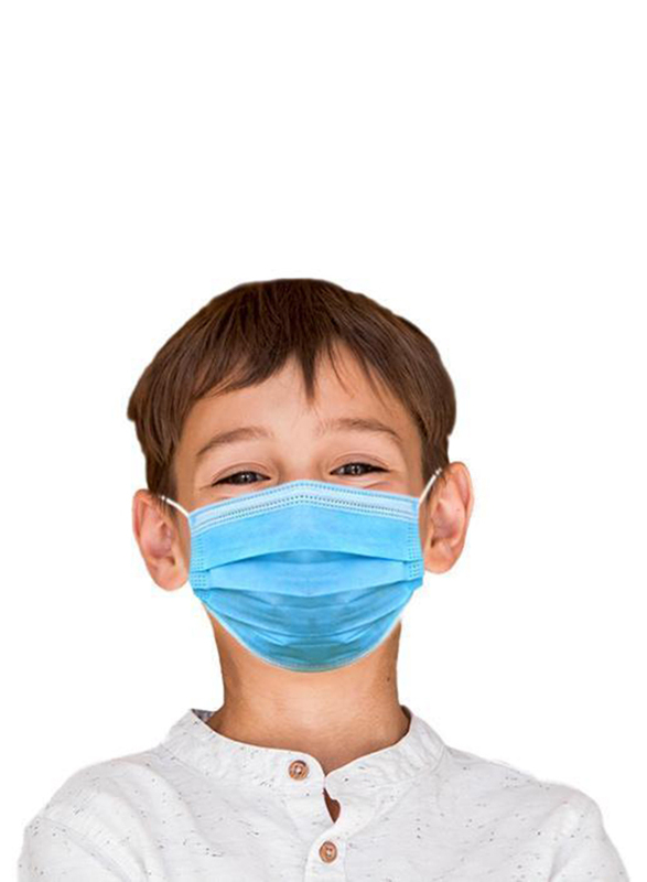 3 Layer Face Protection Disposable Face Mask for Kids, Standard Blue, 50 Masks