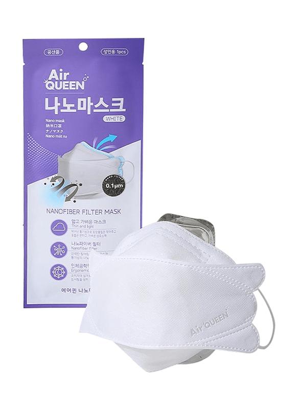 Air Queen Nanofiber Filter Face Mask, White, 10 Masks