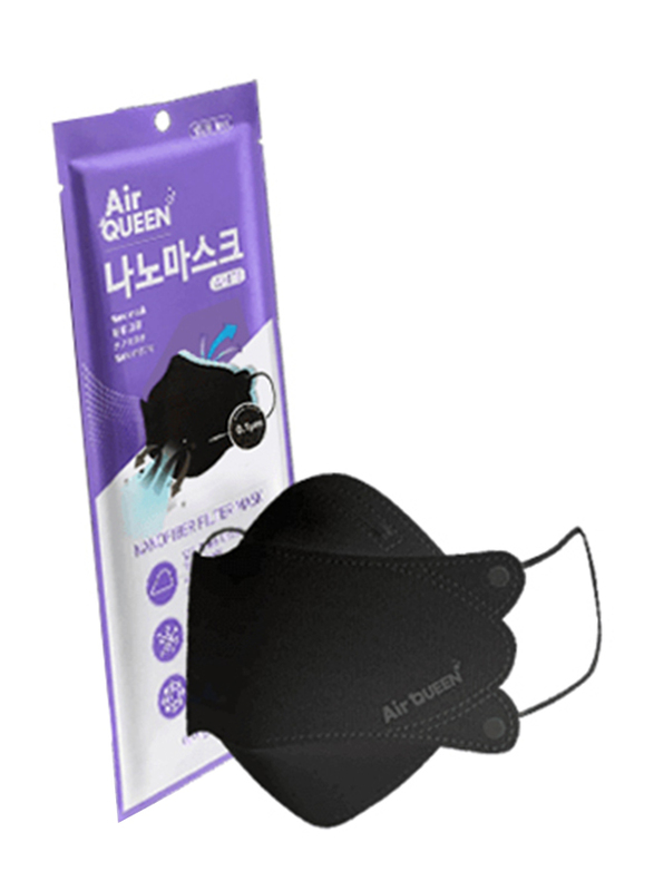 Air Queen Nanofiber Filter Face Mask, Black, 30 Masks