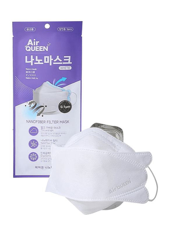 Air Queen Nanofiber Filter Face Mask, White, 20 Masks