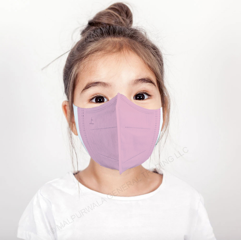 3D Protective High Quality Disposable Face Mask for Kids, Pink, 50 Masks