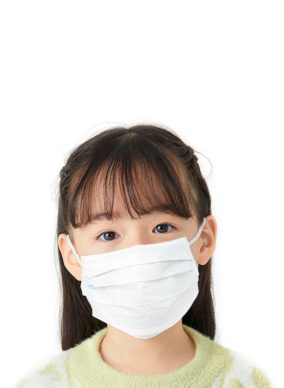 3 Layer Face Protection Disposable Face Mask for Kids, White, 50 Masks