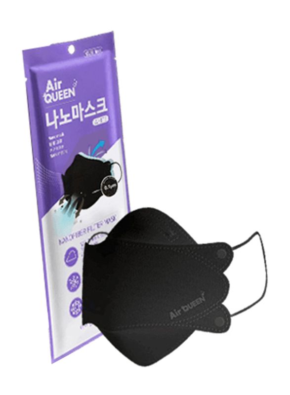 Air Queen Nanofiber Filter Face Mask, Black, 10 Masks