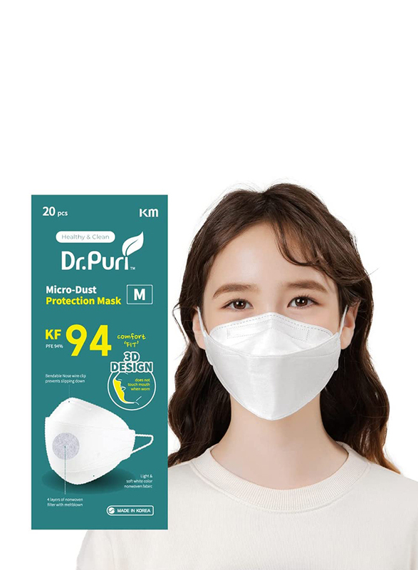 Dr.Puri KF94 Micro-Dust Protection Face Premium Mask, Medium,  White, 1 Mask