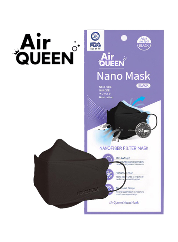 Air Queen Nanofiber Filter Face Mask, Black, 100 Masks