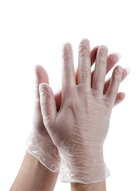 Powder Free, Non Sterile, Latex Free Rubber Disposable Vinyl Gloves, Large, 100 Pieces, Clear