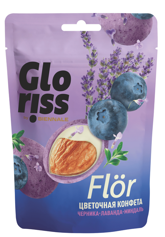

Gloriss Almonds Glazed White Chocolate with Blueberry and Lavender, 65 g