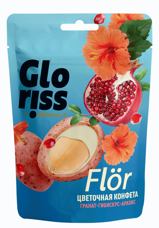 

Gloriss Peanuts Glazed White Chocolate with Garnet and Hibiscus, 65 g