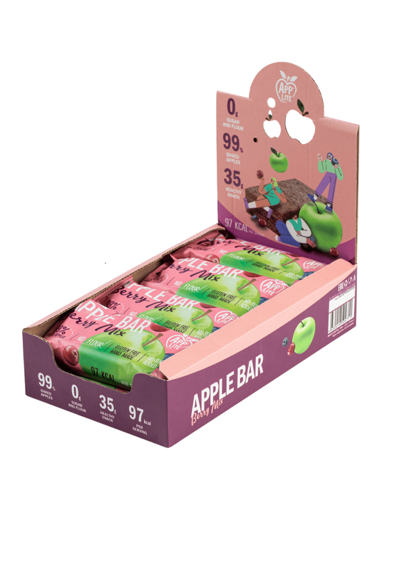 

Applite Baked Apples Bar Berry Mix, No Sugar Added, Gluten Free, Showbox pack of 8