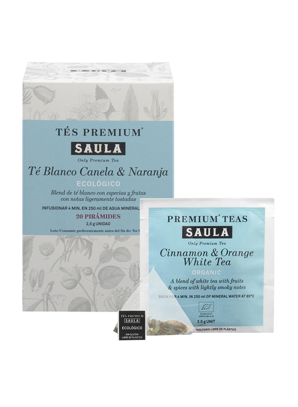 Cafe Saula Organic Cinnamon & Orange White Tea Bags, 20 Tea Bags