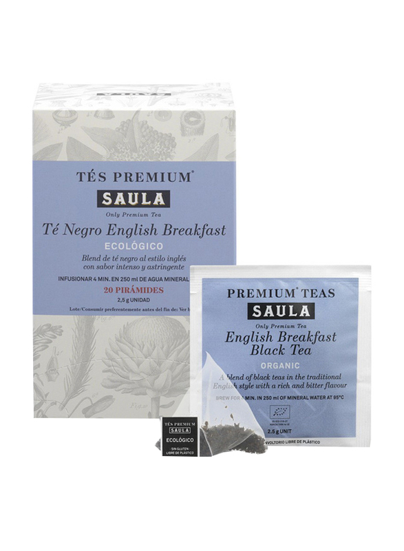 Cafe Saula English Organic Breakfast Black Tea Bags, 20 Tea Bags